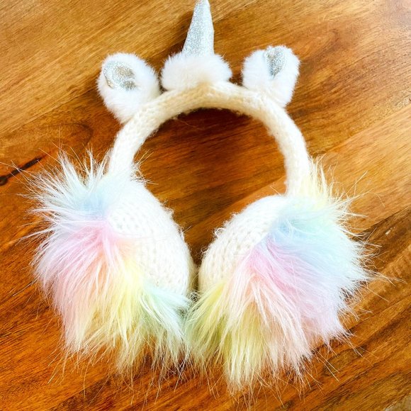 SOLD! Girls Unicorn Horn Fleece Earmuffs Earwarmer/Winter Ear Muffs Super Soft! - Picture 1 of 1